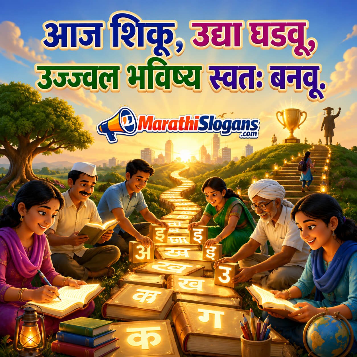 Aaj Shiku, Udya Ghadavu, Ujjwal Bhavishya Swatah Banavu
