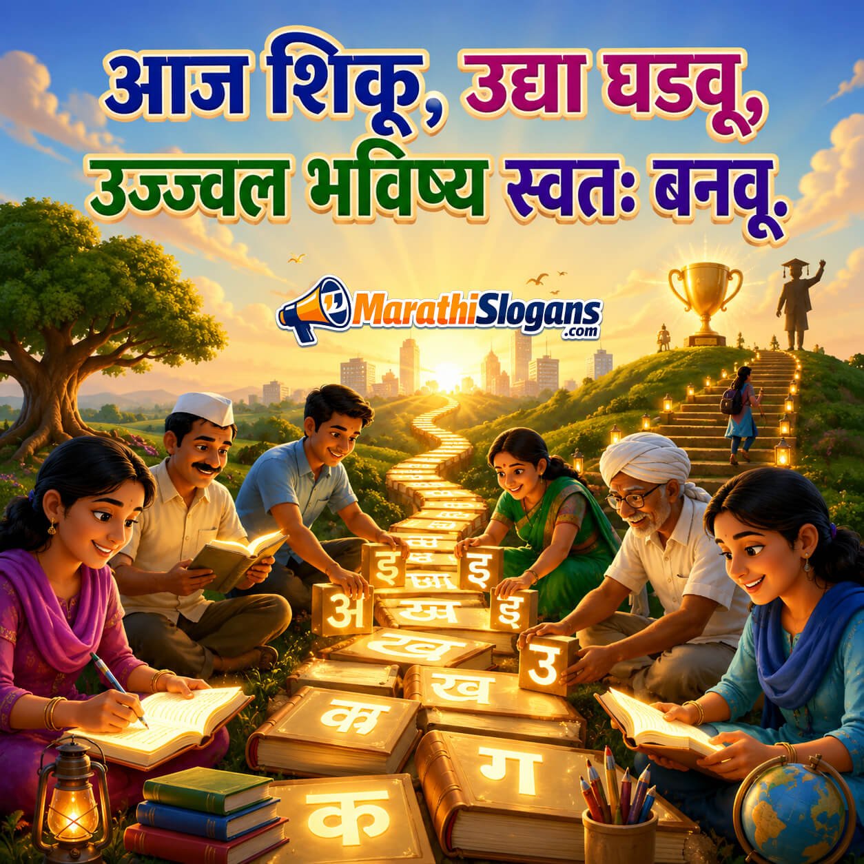 Aaj Shiku, Udya Ghadavu Ujjwal Bhavishya Swatah Banavu